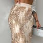 Allover Sequin Stretchy Waist Side Slit Party Club Skirt