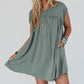 Mist Green Frilled Gathered Seam Round Neck T Shirt Dress