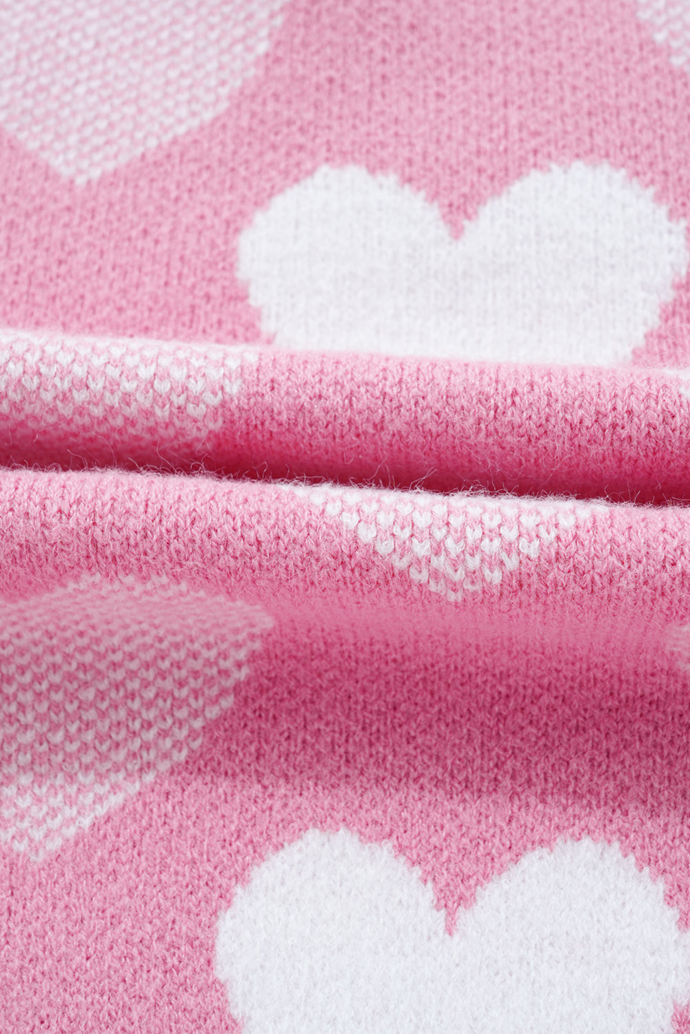 Pink Pearled Heart Print Valentines Crew Neck Sweater