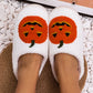 White Halloween Pumpkin Print Plush Slippers (Runs Small, Size Up)