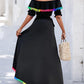 2 Piece Colorblock Off the Shoulder Dip Hem Tassel Front Slit Dress Wrap skirt Elegant Skirt Set