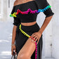 2 Piece Colorblock Off the Shoulder Dip Hem Tassel Front Slit Dress Wrap skirt Elegant Skirt Set