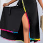 2 Piece Colorblock Off the Shoulder Dip Hem Tassel Front Slit Dress Wrap skirt Elegant Skirt Set