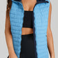 Sky Blue Plush Collared Quilted Zipped Puffer Vest