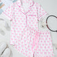 Pink Bowknot Printed Short Sleeve and Ruffled Shorts Valentines Pajama Set