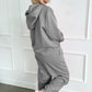 Gray Solid Color Drawstring Hoodie and Wide Leg Pants Set