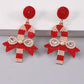 Racing Red Christmas Candy Cane Pearl Beaded Dangle Earrings