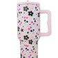 Light Pink Halloween Skull Flower Print Handle Large Vacuum Cup 40oz