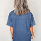 Blue Short Sleeve Collared Patched Pocket Denim Mini Dress