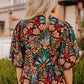 Black Tropical Print Bubble Sleeve Knot Front Blouse