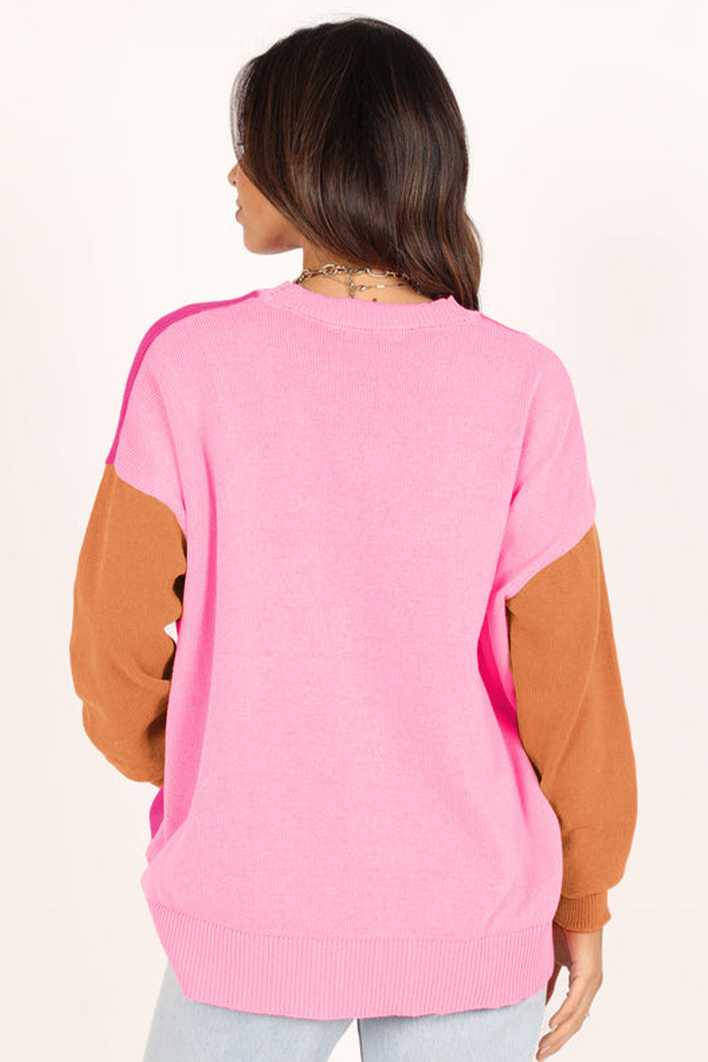 Bonbon Three Tone Contrast Round Neck Loose Sweater