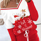 2 Piece Christmas Cartoon Santa Slaus Reindeer Let it Snow Print Long Sleeve Top Stretchy Waist Tracksuit Set