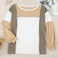 Khaki Exposed Seam Color Block Patchwork Top