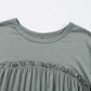 Mist Green Frilled Gathered Seam Round Neck T Shirt Dress