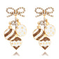 White Rhinestone Bow Circular Pendant Drop Earrings