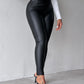 Curved High Waist PU Leather Fleece lined Thermal Pants