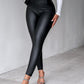 Curved High Waist PU Leather Fleece lined Thermal Pants