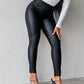 Curved High Waist PU Leather Fleece lined Thermal Pants