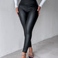 Curved High Waist PU Leather Fleece lined Thermal Pants