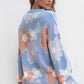 Beau Blue Floral O Neck Drop Shoulder Knitted Sweater