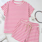 Rose Stripe Crew Neck T Shirt and Drawstring Shorts Set