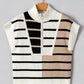 Black Stripe Colorblock Quarter Zip Collar Sweater Vest