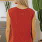 Orange Solid Color Split V Neck Short Sleeve Sweater