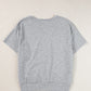 Light Grey USA Lettering Patch Notched Neck Loose Tee