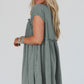 Mist Green Frilled Gathered Seam Round Neck T Shirt Dress