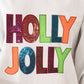 White Oversized Christmas Sequined HOLLY JOLLY Corded Crewneck Sweatshirt