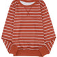 Red Striped Print Ribbed Trim Long Sleeve Top