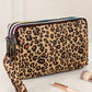 Brown Leopard Print PU Leather Wristlet Zipper Makeup Bag