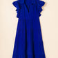 Bluing Ruffled Short Sleeve Collared V Neck Tiered Midi Dress