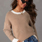 Coffee Contrast Edge Crew Neck Drop Shoulder Sweater