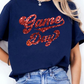 Blue Glittering Game Day Graphic Cuffed Sleeve Crew Neck T Shirt