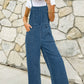 Dusk Blue Adjustable Tie Straps Cropped Wide Leg Denim Overalls