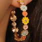 Gold Flower Rhinestone Decor Plated Alloy Hook Earrings