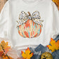 Beige Polka Dot Bow Knot Pumpkin Print Thanksgiving Sweatshirt