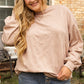 Parchment Plus Size Textured Drop Shoulder Crew Neck Sweatshirt