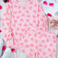 Pink Valentine Heart Shape Print Long Sleeve Top Shorts Lounge Set