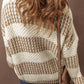 Brown Stripe Drop Shoulder Round Neck Loose Sweater