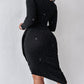 Polka Dot Pattern Long Sleeve Ruched Asymmetrical Hem Bodycon Dress