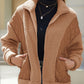 Women's Pocket Design Patchwork Long Sleeve Fluffy Teddy Puffer Coat