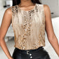 Glitter Sequin Round Neck Sleeveless Blouses Shirts Casual Sparkle Tank Top