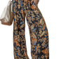 Multicolour Floral Shirred High Waist Wide Leg Pants with Tie