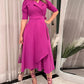 V Neck Puff Sleeve Ruffles Waist Drawstring Mid Calf Dress Casual Dress