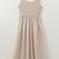 Beige Scoop Neck Ribbed Bodice Pleated Sleeveless Long Dress