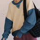 Parchment Color Block Thumbhole Sleeve Drop Shoulder Sweatshirt