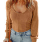 Brown U Neck Textured Long Sleeve Top