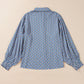 Sky Blue Abstract Print Shirred Cuff Buttoned Oversized Shirt